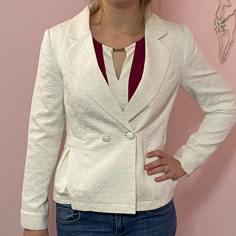 Banana Republic Double Breasted Blazer Jacket Off White Textured Size 4